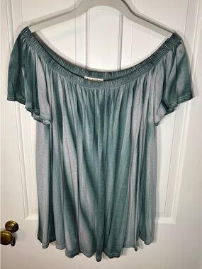 NEW Free People Women’s Large Green Teal Tie Dye Off-Shoulder Flutter Sleeve Top